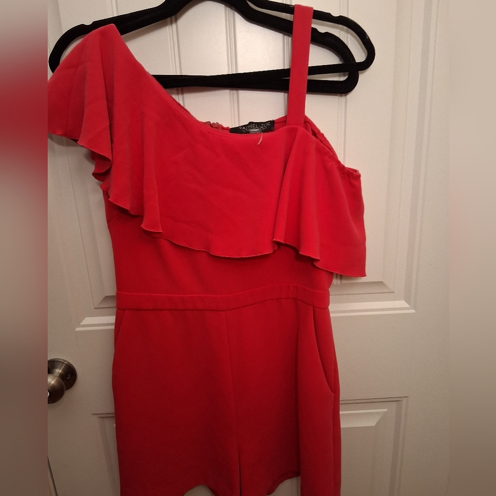 Rachel Zoe Vibrant Red One-Shoulder Romper